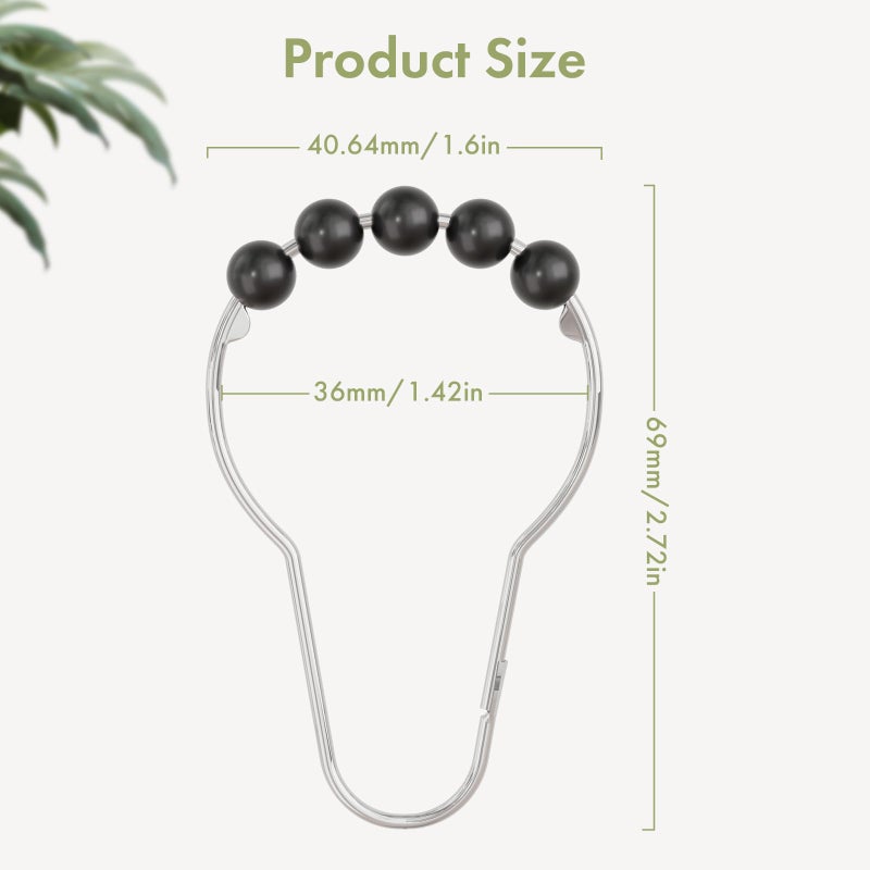 Amazer Black Shower Curtain Hooks, Decorative Rust Proof Acrylic Balls Shower Curtain Hooks, Stainless Steel Shower Hooks for Shower Curtain Bathroom Shower Hooks-Set of 12 - Image 3